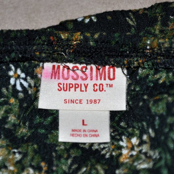 Mossimo Dark Green Floral Off Shoulder Flutter Sleeve Sun Dress Size L - Picture 7 of 9